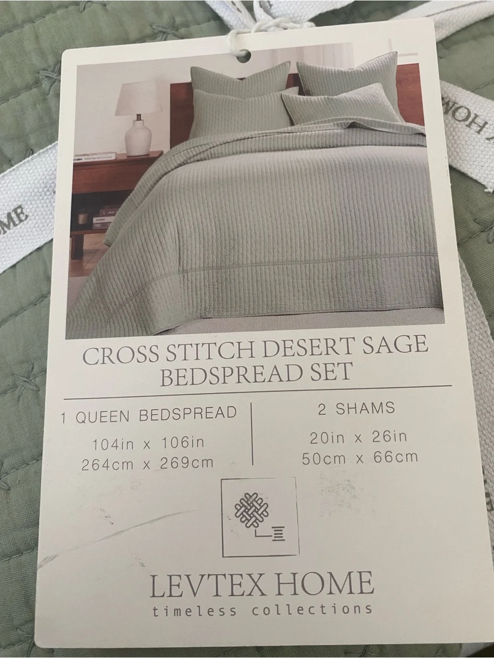 Levtex Home Cross Stitch QUEEN Bedspread & Shams Set 3 piece Desert Sage 104x106
